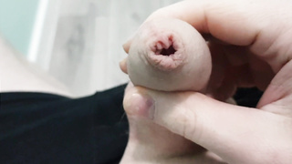 Red-Hot Uncircumcised Youngster in Boxer Cutoffs Jerks with Close Ups (high Concentrate)