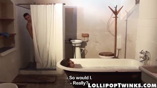 Thin lad gives head and takes it up the donk nut sack deep