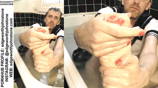 Sole Fetish Tub - Washing my Soapy Humungous Soles in Black Pantyhose Nylon. Bathing Cleaning Footfetish