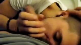 Boy sucking cock and eating cum in restroom 3