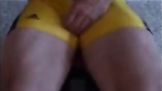 Dad jacks off in a wrestling singlet 3