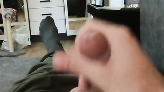 A young boy faps off while alone at home