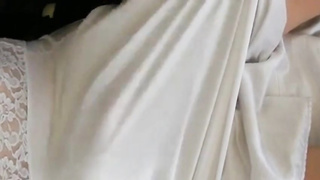 White nylon slip wank & cum 3