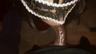 Crossdresser slut sucking black cock POV