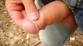 Uncut Cock Outdoor Wanking and Cumming 10