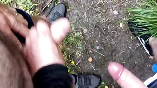 two men jacking down the forest