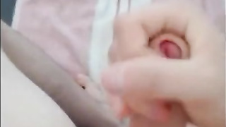 Boy jerking off uncut dick and cums 3