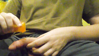 Jerking off with warm oil and a huge orgasm