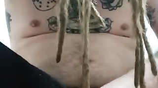 Railing fuck stick with underpants in jaws my own messy undies