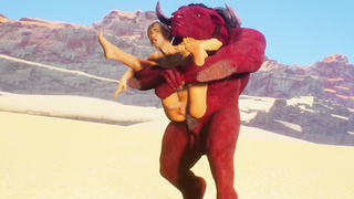 Hairy Monster boinks a victim superslut in the sandy desert