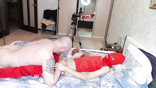 I blow monster stiffy 22 by 7 cm to the highly sack of babymakers with an bj vibro from an athlete in Adidas