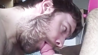 Blowing his buddy in bed and taking the cum load 4