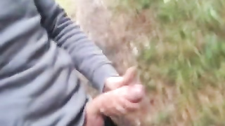 Rod peeing and nutting in the woods