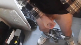 a employee came to work and wanks off. jizm on the floor