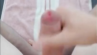 Boy jerking off uncut dick and cums 5