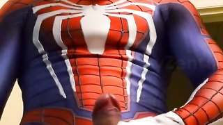 spiderman fap off and jism in ps4 replica suit