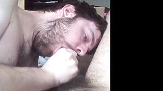 Blowing his buddy in bed and taking the cum load 8
