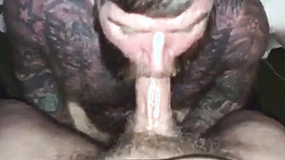 Tatted up Daddy showing off his awesome throat skills 9