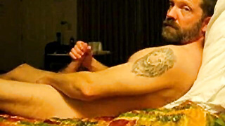 Hairy bear jacking on bed 4