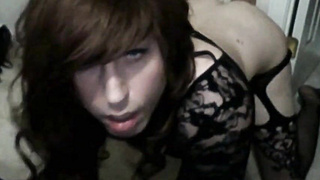 Big Dildo Bareback with a Skinny Crossdresser