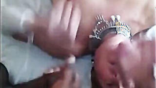 Big Black Cocks in a 3way Crossdresser Blowjob Bukkake