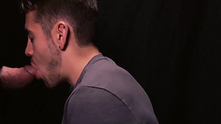 FamilyPornSite.com - Twink's hot glory hole blowjob skills with daddy's cumshot