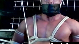 MuscleJockBound.com - Jock in torment loves bondage with heavy chains and tight ropes in a BDSM scene