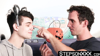 Crazy twunk Christian Anderson blinded and bred by 2 hairy men