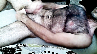 Unshaved Insane Parent Masturbates His Ample Meatpipe