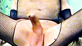 Sissy in Bunny Ears Plays with Black Faux-cock