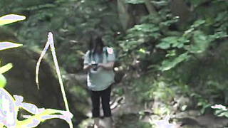 Chinese Granddad Peels off Outdoors