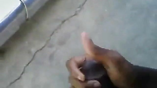 Humungous Black Man sausage Jerking and Spunking Outdoors