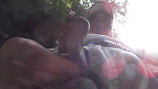 Chinese Grandfather Takes off Outdoors