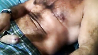 Bearded father jacks his manhood solo