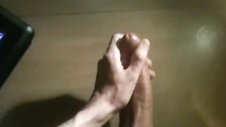 Grinding Dick-Head of Meaty Uncircumcised Jizz-Shotgun and Shooting Good-Sized Explosion via Desk