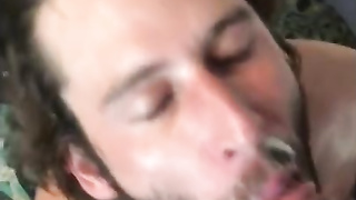 Choking on a nice latin cock ends with thick load